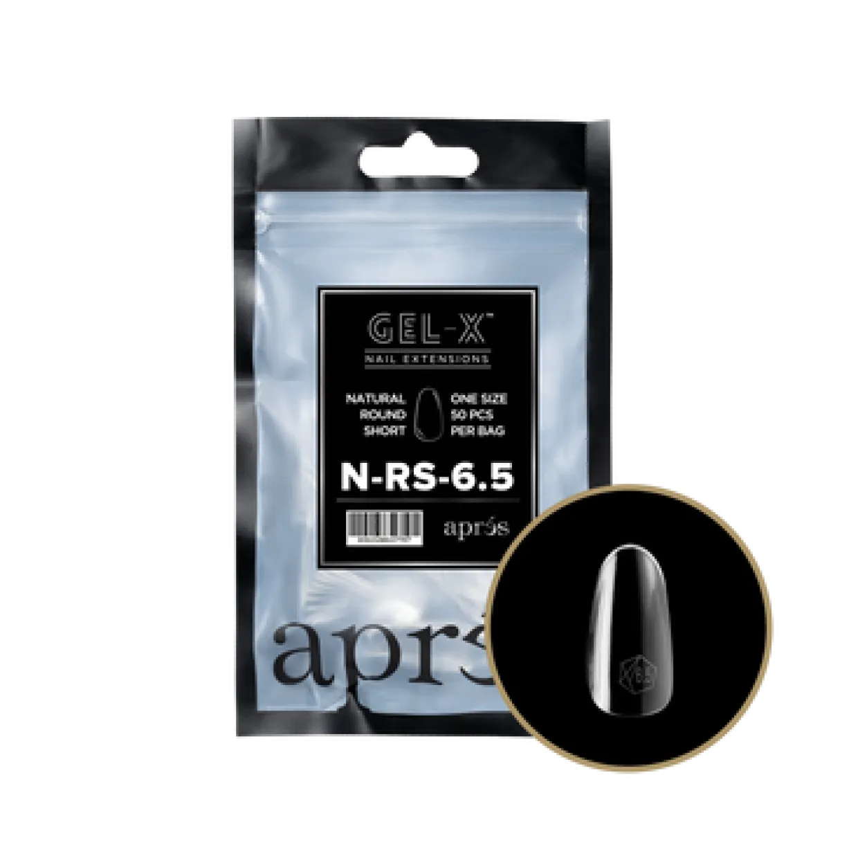 Apres Gel-X Refill Tips Natural Round Short - Size 6.5, 50 pcs.
