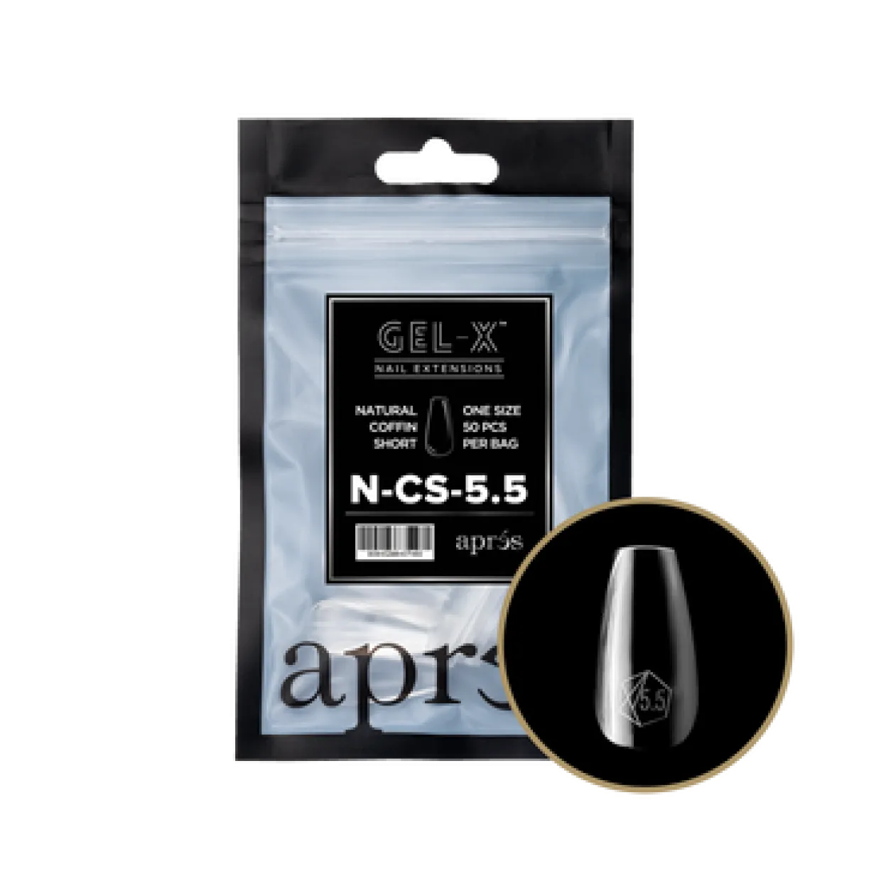 Apres Gel-X Refill Tips Natural Coffin Short - Size 5.5, 50 pcs.