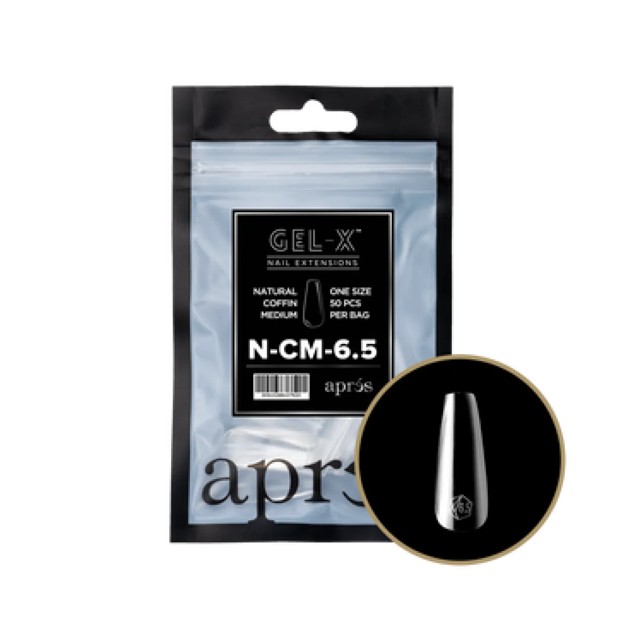 Apres Gel-X Refill Tips Natural Coffin Medium - Size 6.5, 50 pcs.