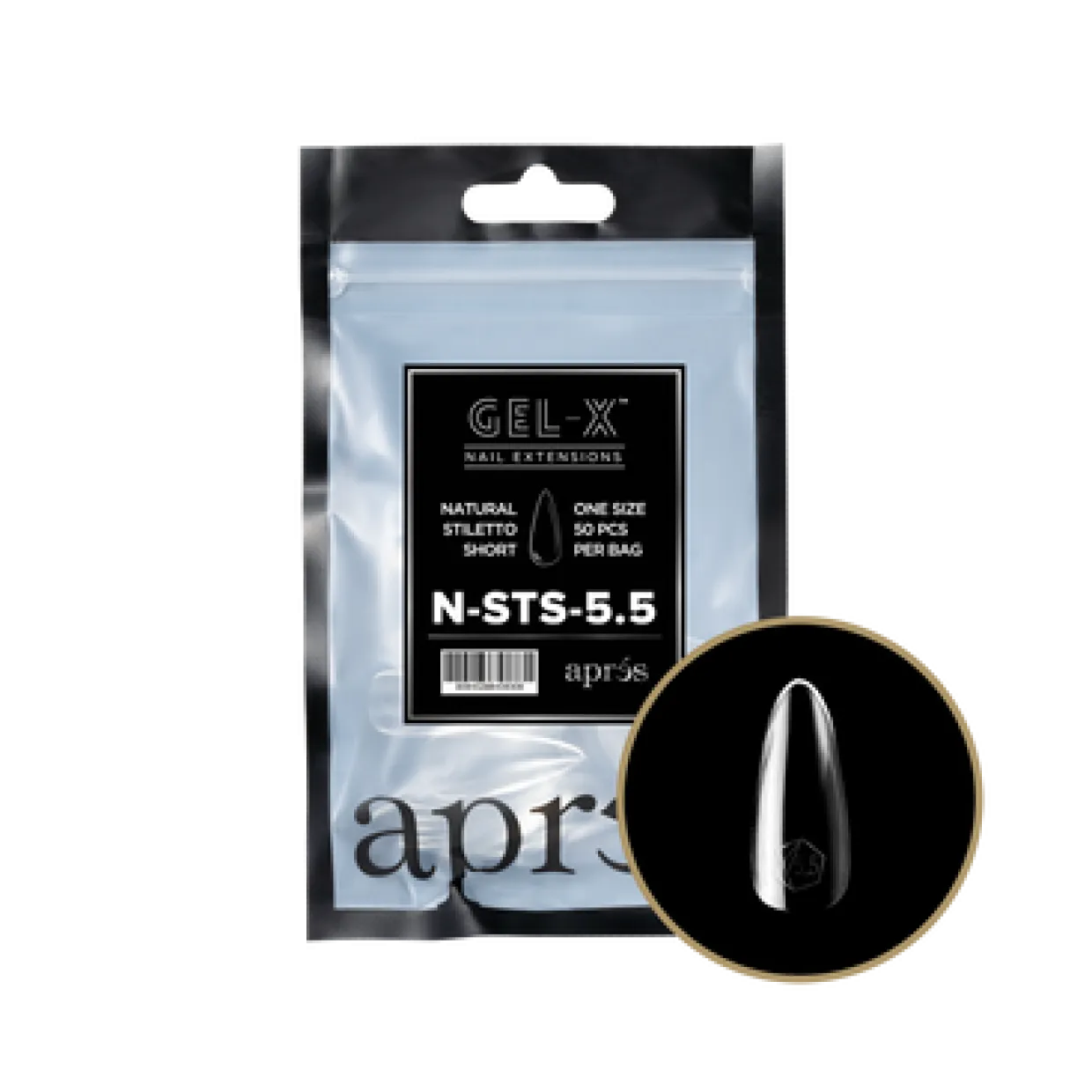 Apres Gel-X Refill Tips Natural Stiletto Short - Size 5.5, 50 pcs.