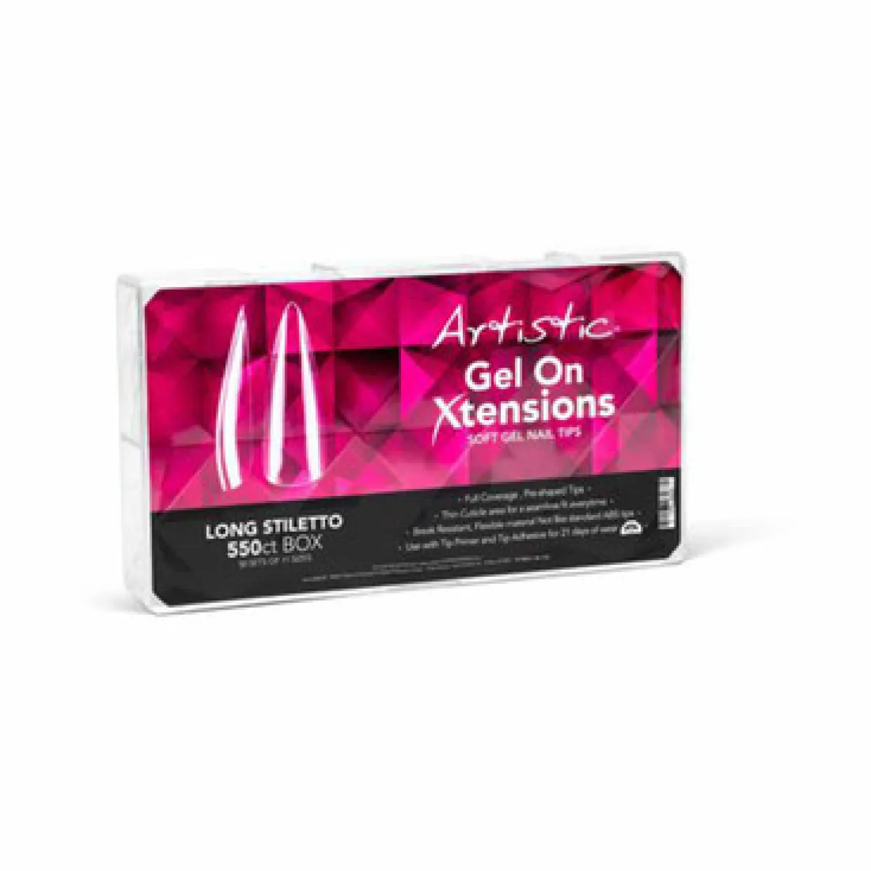Artistic Nail Design Gel On Xtensions, Long Stiletto, 550 Ct