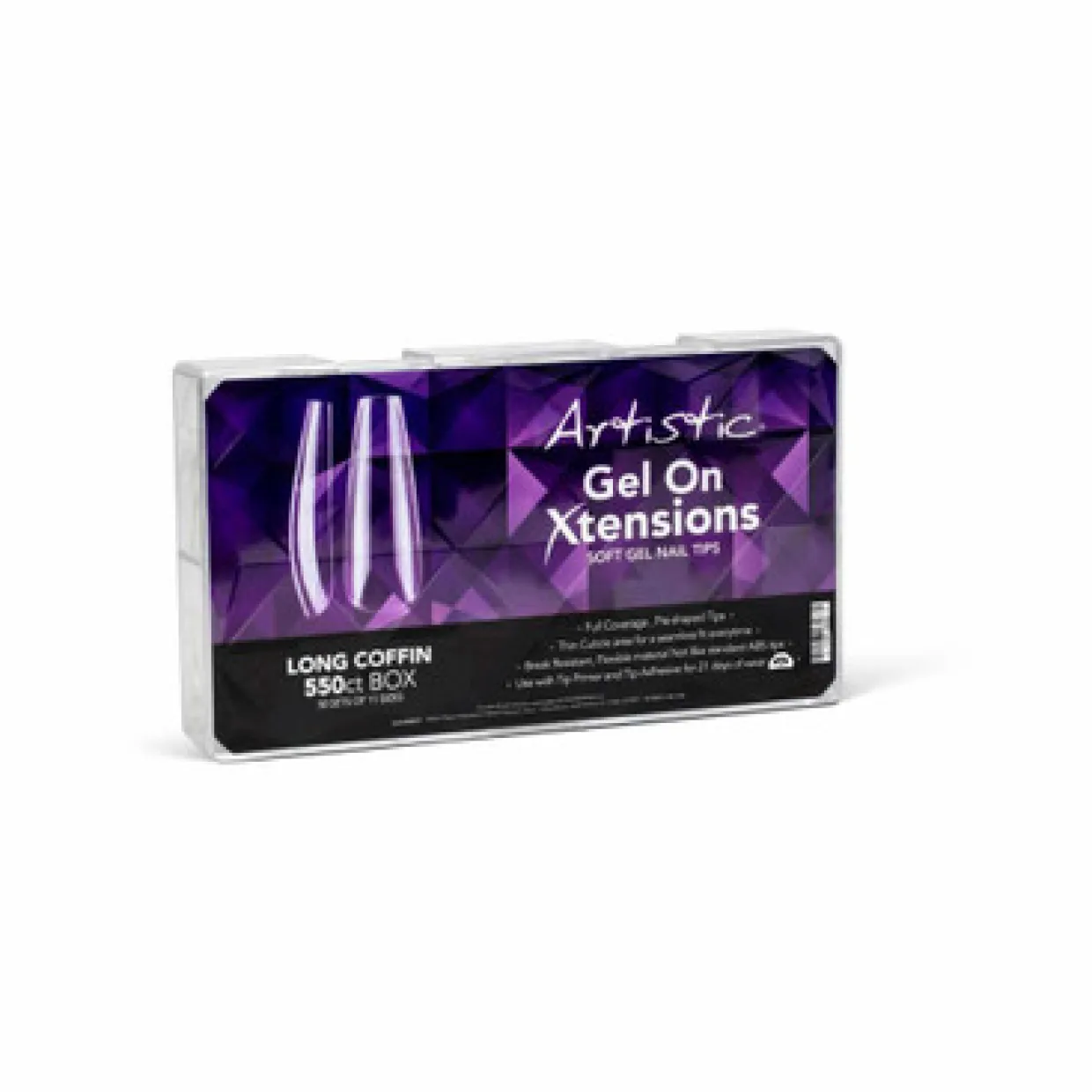 Artistic Nail Design Gel On Xtensions, Long Coffin, 550 Ct