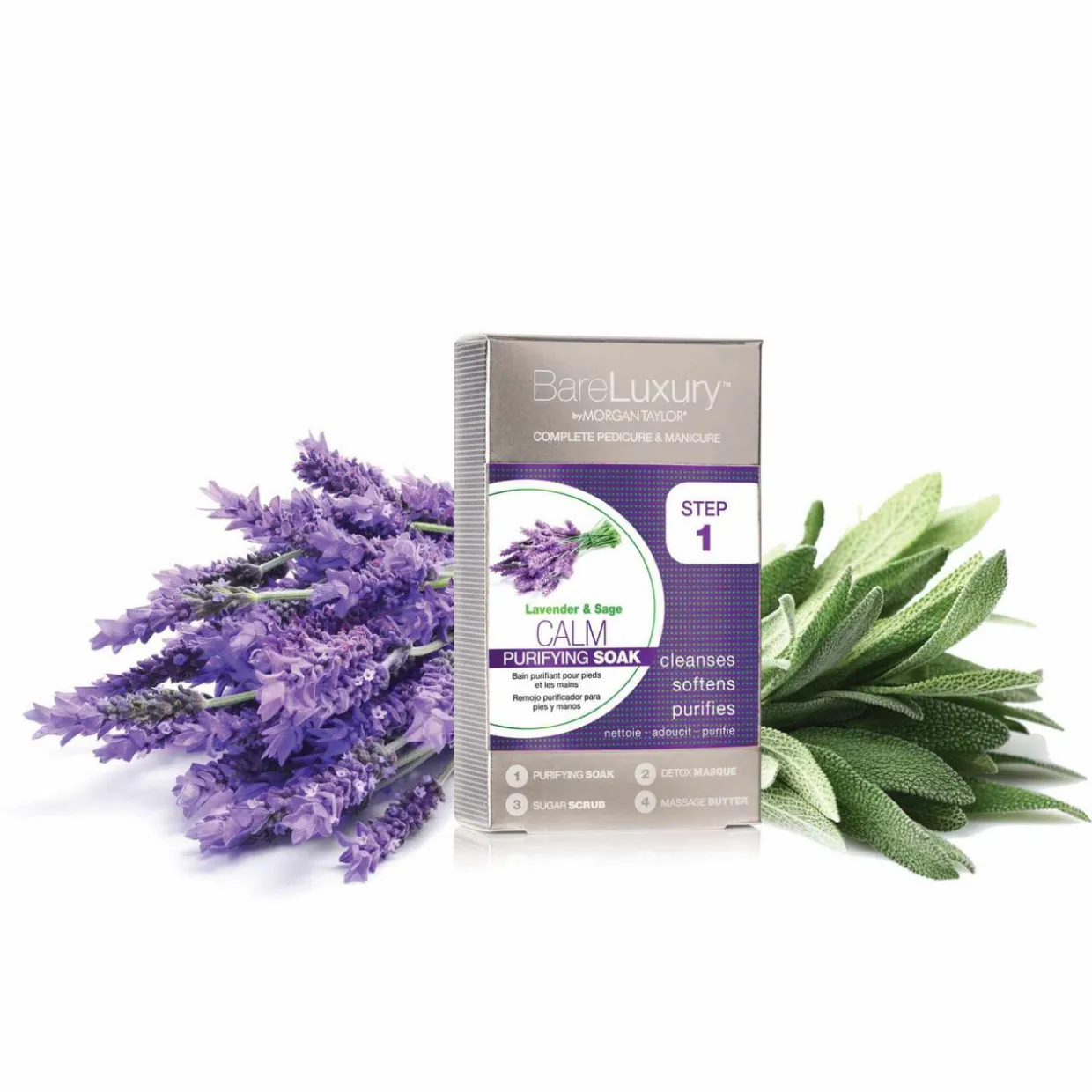 BareLuxury Calm Lavender & Sage 4 Pack - Includes 1 Each Of Soak, Masque, Scrub, Massage Butter