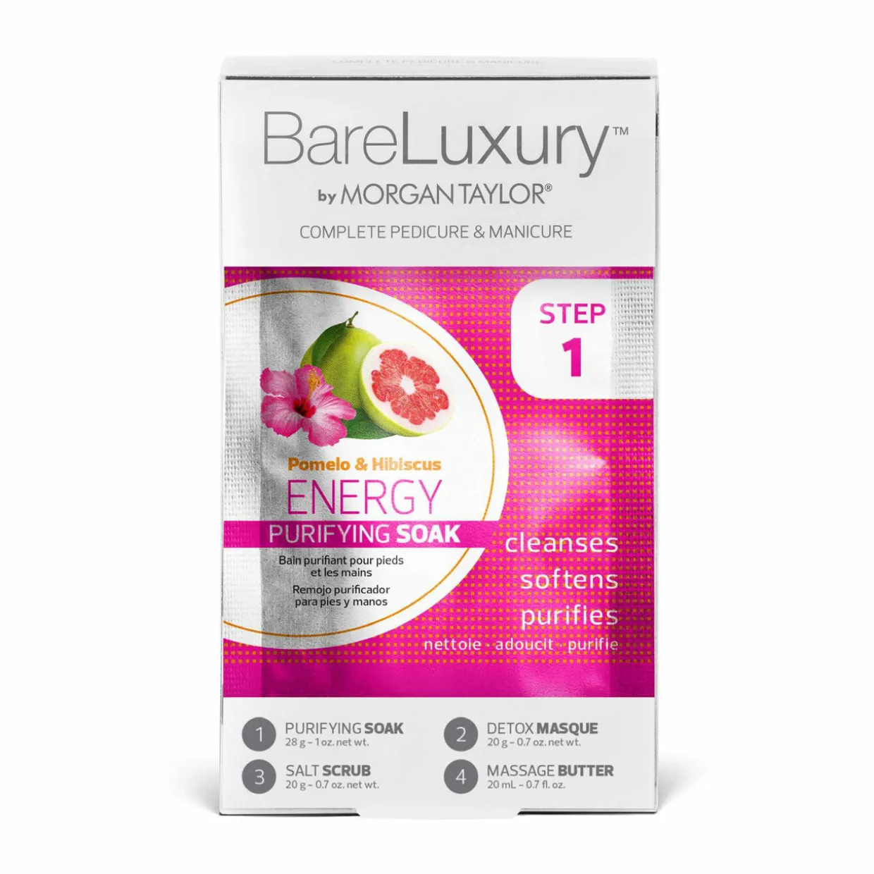 BareLuxury Energy Pomelo & Hibiscus 4 Pack - Includes 1 Each Of Soak, Masque, Scrub, Massage Butter