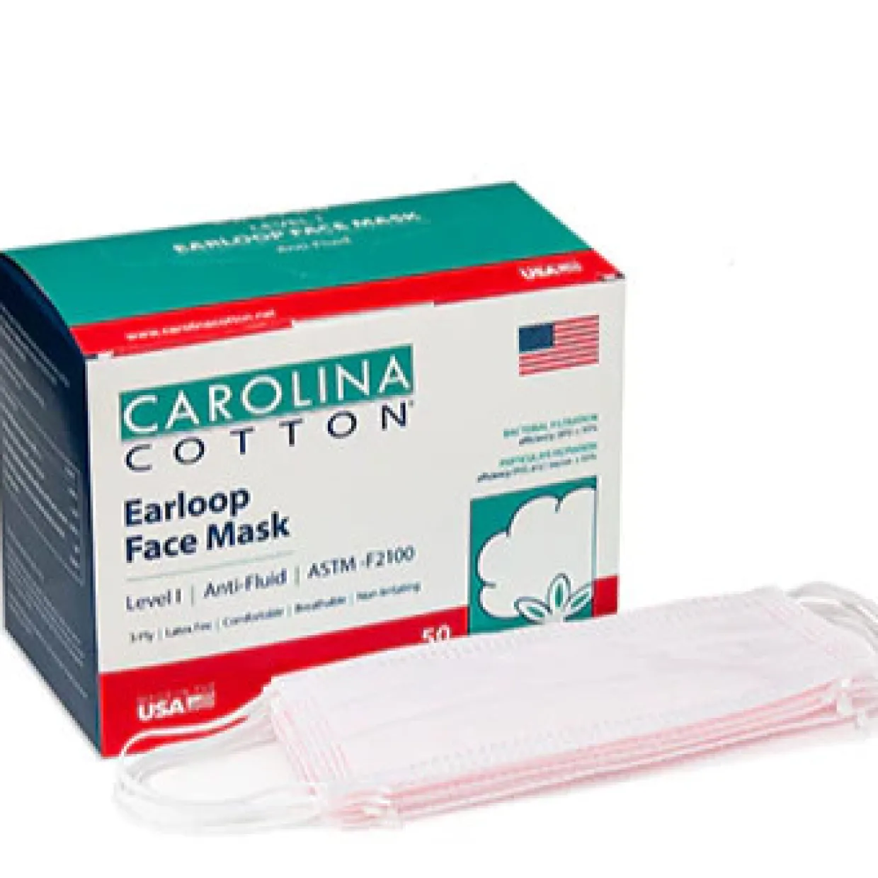Carolina Cotton Pink Earloop Face Masks, 50 ct., Made in USA