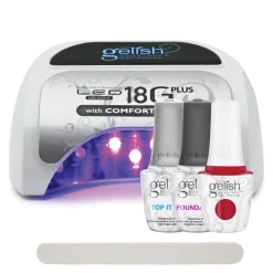 Gelish 18G Plus LED Light with Red Shimmer Soak-Off Gel Polish + Top and Base Coats