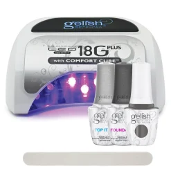 Gelish 18G Plus LED Light with Gray Creme Soak-Off Gel Polish + Top and Base Coats