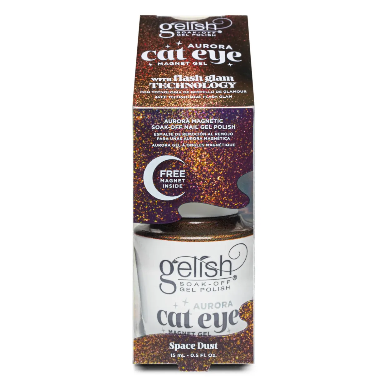 Gelish Aurora Cat Eye Magnetic Soak-Off Gel Polish "Space Dust", Brass Swirl Effect, 15 mL | .5fl oz - 1110563