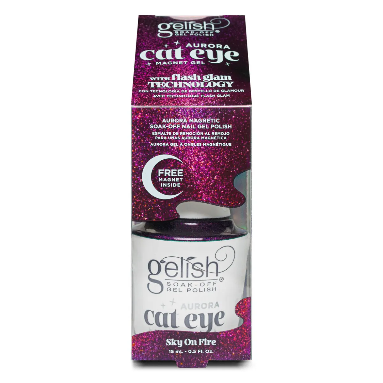 Gelish Aurora Cat Eye Magnetic Soak-Off Gel Polish "Sky On Fire", Pink Swirl Effect, 15 mL | .5fl oz - 1110564