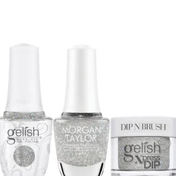 Gelish "Crystal Snowdrop" Trio- Includes Gel Polish, Lacquer and Dip - Silver Diamond Glitter