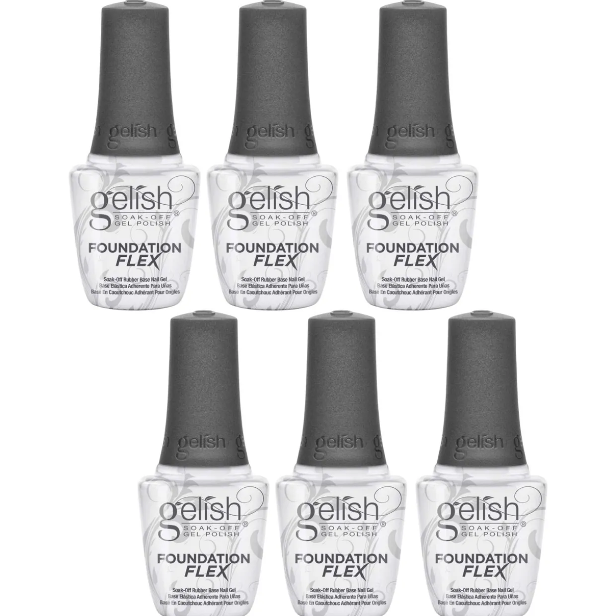 Gelish Foundation Flex Soak-Off Rubber Base Nail Gel, Clear, 15 mL | .5 fl. Oz. - Case Pack of 6