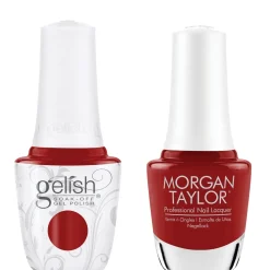 Gelish "Hit The Hotspot" Duo- Includes Gel Polish and Lacquer- Bright Brick Red Creme