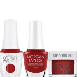 Gelish "Hit The Hotspot" Trio- Includes Gel Polish, Lacquer and Dip - Bright Brick Red Creme