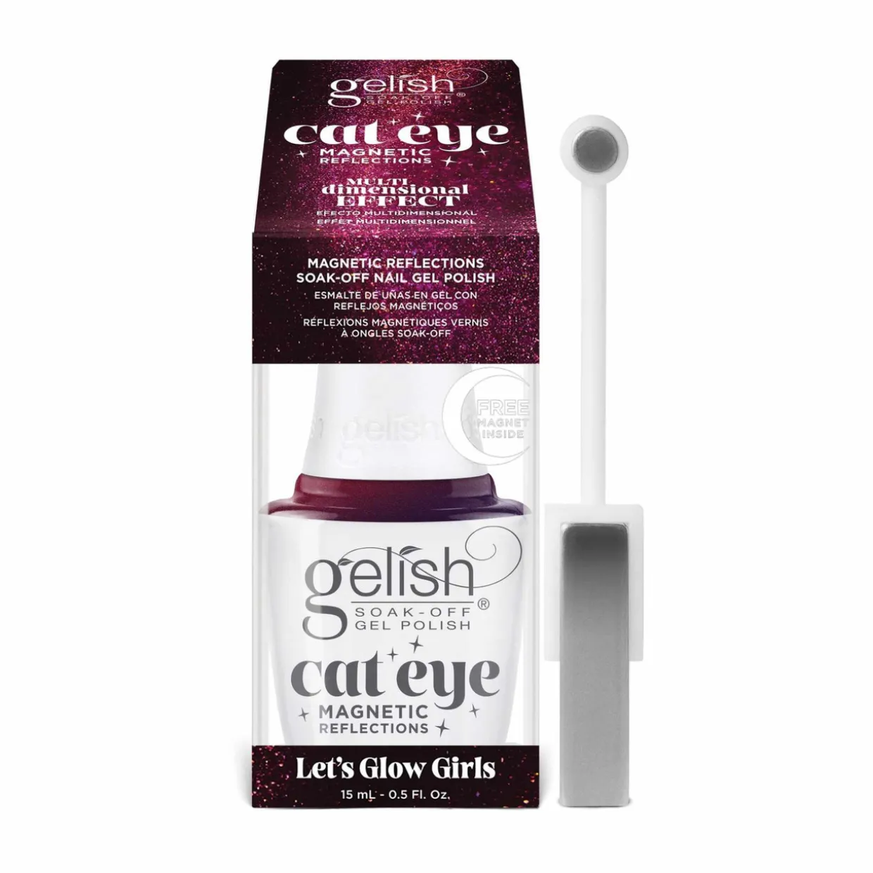 Gelish Magnetic Reflections Soak-Off Gel Polish "Let's Glow Girls", Pink Effect Cat-Eye, 15mL | .5 fl oz-1110549