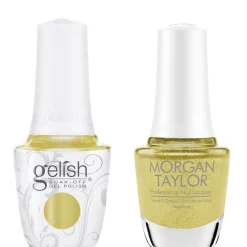 Gelish "Main Street Magic" Duo - Includes Gel Polish and Lacquer - Antique Gold Metallic