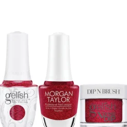 Gelish "Poinsettia Stardust" Trio - Includes Gel Polish, Lacquer and Dip - Ruby Red Glitter