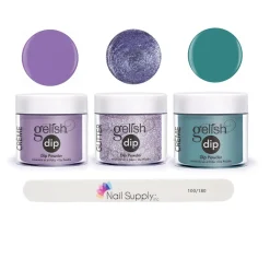 Gelish Professional Grade Salon Quality DIY Acrylic Dip Powder Set of 3 Colors with Free Nail File, Glitter Dip Included