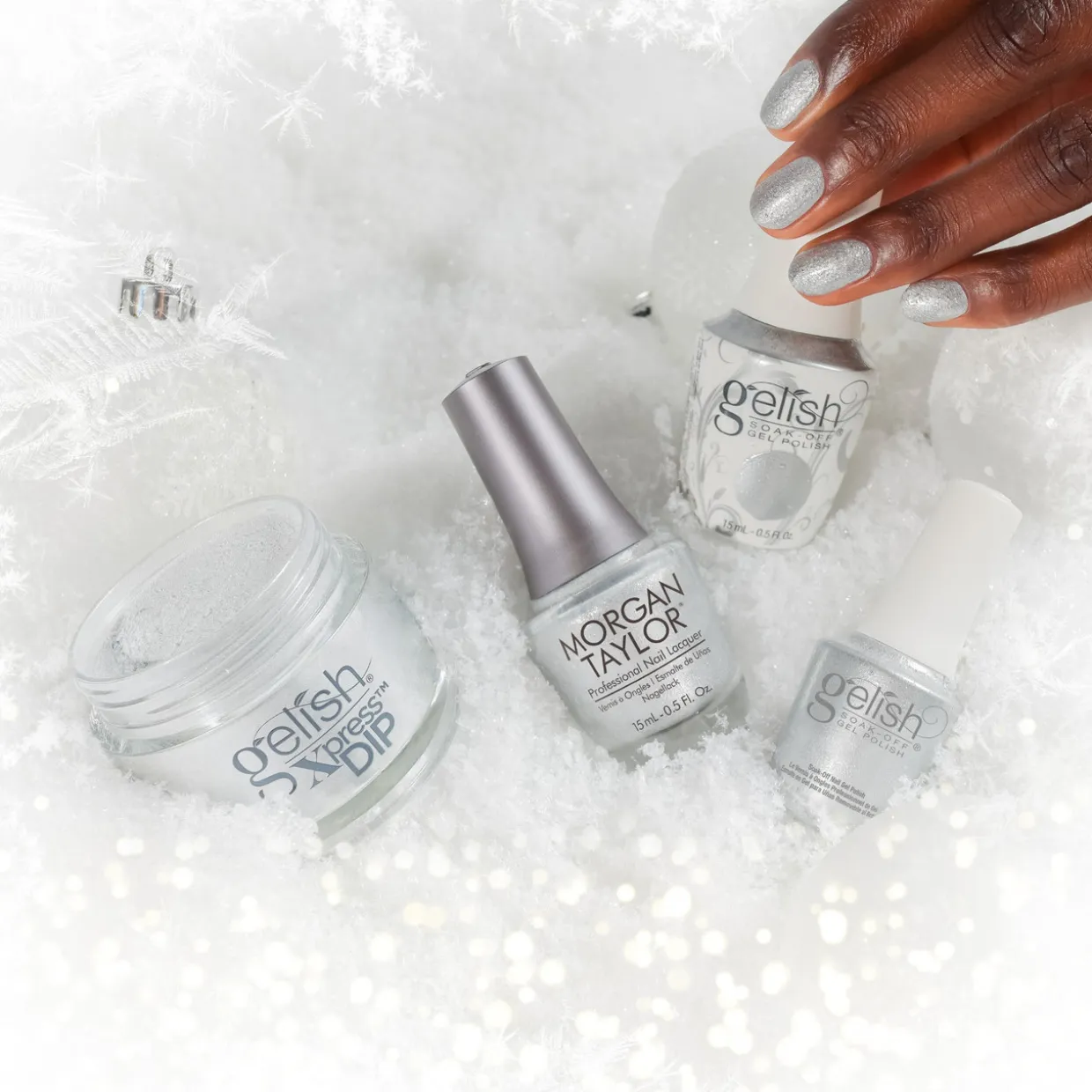 Gelish Xpress Dip "Liquid Frost" - Silver Metallic With Chunky Glitter, 43g | 1.5 oz. - 1620404