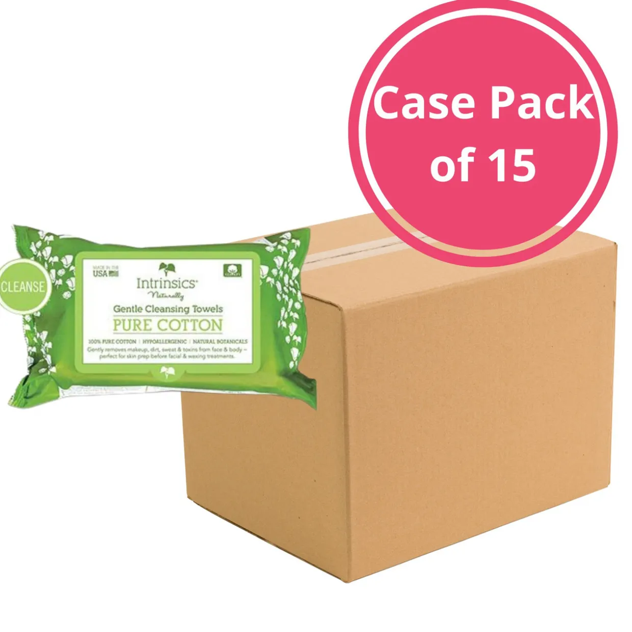 Intrinsics 407201 - 25 ct. Gentle Cleansing Towel, 8.5” x 6”, 100% Naturelle™ Cotton - Case Pack of 15 Bags