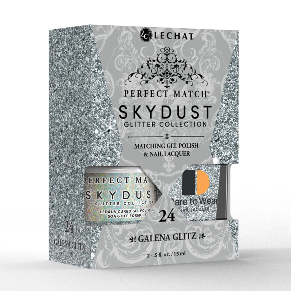LeChat "Galina Glitz" - Perfect Match Sky Dust Collection Duo Set Lacquer & Gel - SDMS24, 15 mL | .5 fl. oz