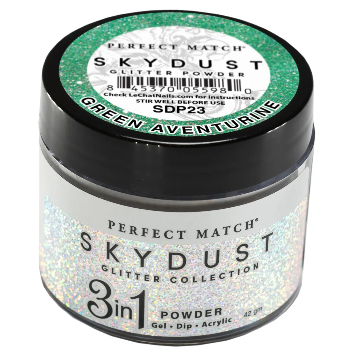 LeChat "Green Adventurine" - Perfect Match Sky Dust Collection 3-in-1 Dip Powder, 42g - SDP23, 43 g