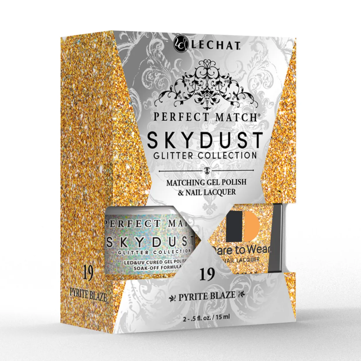 LeChat "Pyrite Blaze" - Perfect Match Sky Dust Collection Duo Set Lacquer & Gel - SDMS19, 15 mL | .5 fl. oz