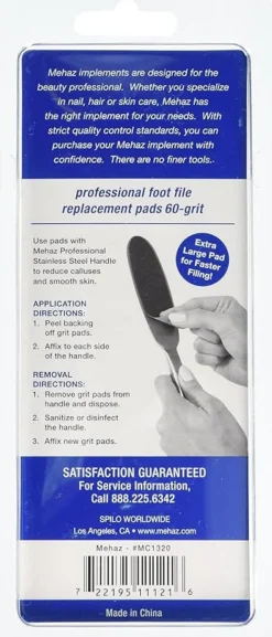 Mehaz Stainless Steel Foot File Refill Pads 60 Grit - 50pk