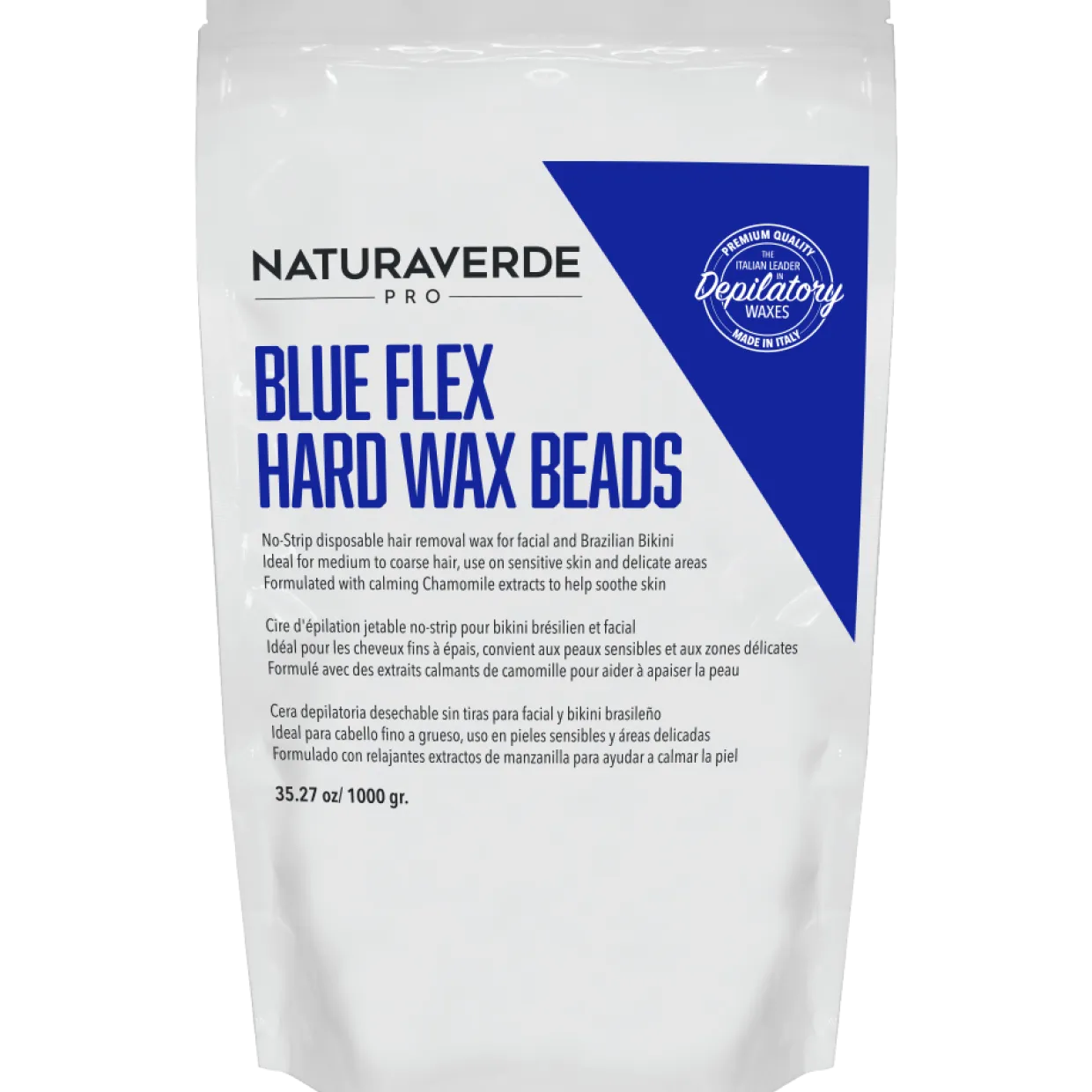Natura Verde Pro Blue Hard Flex Wax Beads 35 oz. Bag