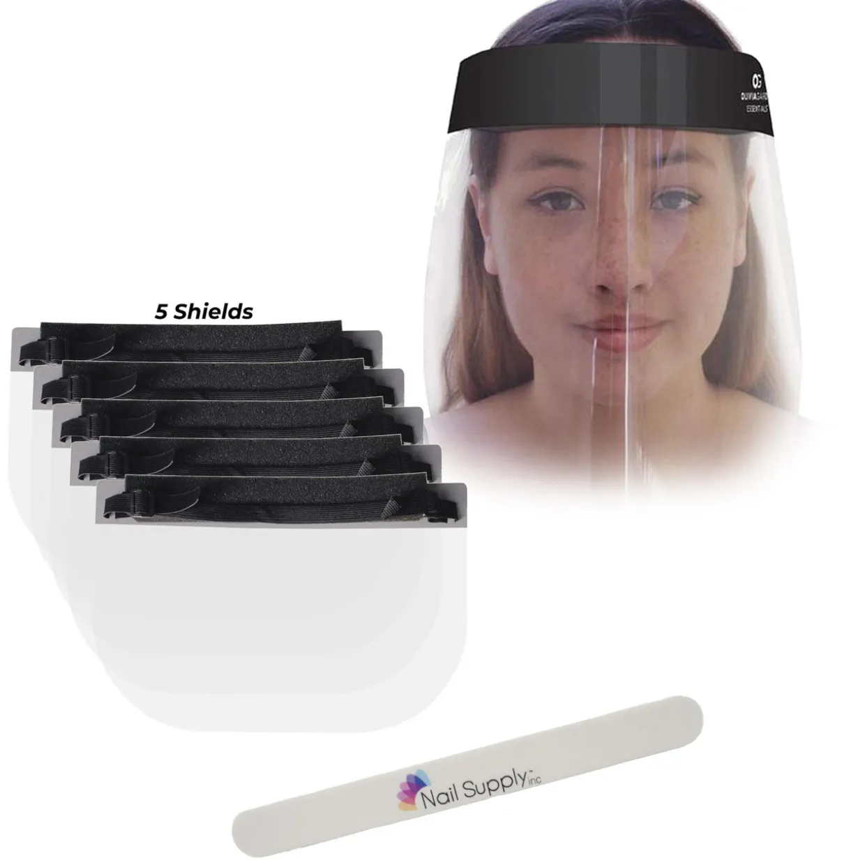 Olivia Garden Essentials Bundle - 5 Face Shields With Black Band (8 5/8" X 13") (Individual Peggable Bag)