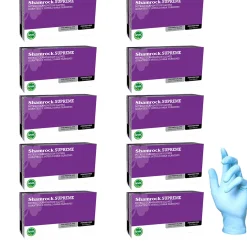 Shamrock Supreme Blue Nitrile Exam Gloves, Powder Free, Textured, Size Large, Case pack of 950 gloves